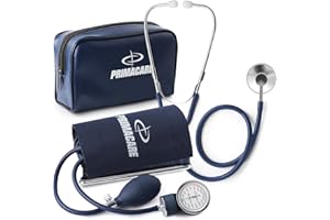 Primacare DS-9196 Professional Classic Series Large Adult Size Manual Blood Pressure Kit, Long Lasting Latex Inflation System with D-Ring Cuff and Stethoscope, Navy