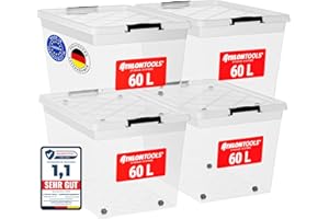 ATHLON TOOLS 4x 60 L Aufbewahrungsboxen mit Deckel, lebensmittelecht - Verschlussclips - 100% Neumaterial Plastik-Box transparent - Kleiderboxen stapelbar…