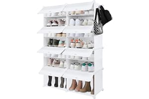 SILVER VALLEY Portable Shoe Rack Storage, Detachable 7 Tier Shoe Cabinet, 28 Pair Stackable Shoes Organizer, DIY & Free Standing Shelves(White, 2x7 Tier 122x82x32cm)