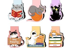 GEBETTER 6pcs Magnetic Bookmarks Cats Magnet Page Markers Cartoon Cat Bookmark Assorted Cute Book Markers Page Clips Set for Students Teacher School Reading Home Office Supplies