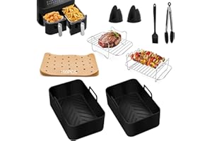 LWMTT 10xSet Heißluftfritteuse Zubehör,Airfryer Zubehör,150 PCS Backpapier,Elektrische Küchengeräte Zubehör,2 Stück Heißluftfritteuse Silikonform für Ninja Foodi Max Dual Zone AF400EU AF300EU