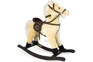 Leomark Cheval à Bascule en Bois et Peluche, Jouet de Premier Age