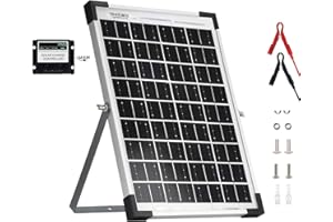 HISUNAGE Panel solar portátil de 10 W, panel solar de 12 V, cargador de batería con controlador de 5 A y clip de cocodrilo y soporte de montaje ajustable para coche, barco, motocicleta, tractor