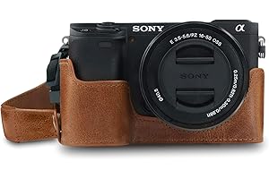 MegaGear MG1642 Ever Ready obudowa z prawdziwej skóry na aparat półobudowa kompatybilna z Sony Alpha A6100, A6400 - brązowy