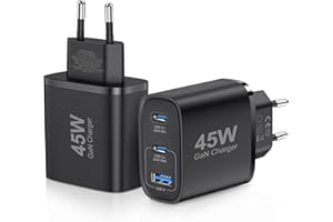 MORELOCO 2er-Pack USB C Ladegerät 45W Netzteil GAN für iPhone/Samsung Galaxy S25/S24/S23/S22/S21 iPhone 16/15/14/13/12/11 Pro Max,3 Port Typ C USB Mehrfach PPS Schnellladegerät (Schwarz)