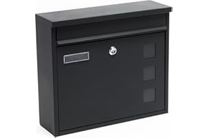 ‎WILTEC Wiltec Briefkasten V12 Anthrazit 360 x 115 x 320 mm, Wandbriefkasten mit Schloss, Sichtfenstern und Namensschild, Postkasten aus Stahl galvanisiert