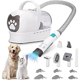 Cortapelo para perros con aspirador, 13000 PA con 7 herramientas de mantenimiento, cortapelo para patas, cepillo, peine, 3 ni