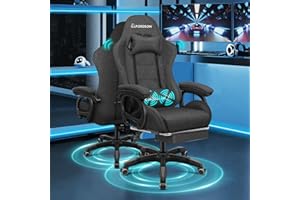 ELFORDSON Gaming Chair with 2-point Massage Lumbar Cushion, High Back PC Computer Game Chair, 150° Reclining Office Chair with Headrest & Footrest, 360° Swivel, Home Esports, Linen, Dark Grey
