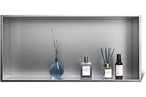Niche murale en acier inoxydable, niche de douche, 60*30*10, étagère de salle de bain encastrée, Bernkot, brossé, Argent, 60 x 30 x 10 cm