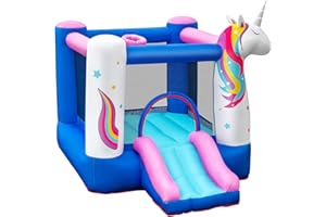 GYMAX Kids Bouncy Castle with Slide and Basketball Hoop, Inflatable Jumping House for Outdoor Indoor (Unicorn, 270 ‎x 200 x 196 cm)