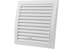 LIRAST 190x190mm Blanche Réglable Grille de Ventilation en Plastique - Grill D'aération avec Moustiquaire