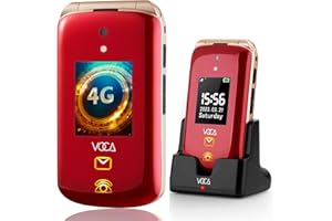 VOCA Téléphone 4G à Clapet simplifié pour Seniors - Grandes Touches - Touche d'Assistance - Appareil Photo - Socle Chargeur Inclus (Rouge)