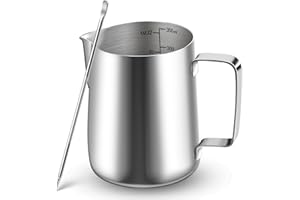 Vonsera Pichet Lait 350ml, Pot a Lait Inox avec Mesure Mark pour Faire Mousse le Lait, des Capuccinos, des Jus