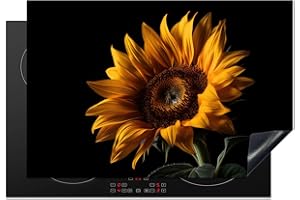 KitchenYeah© Copertura Tappetino Piano Induzione 78x52 cm Cucina Coprifornelli Protezione per Piano Induzione Fiori - Botanici - Nero - Girasole
