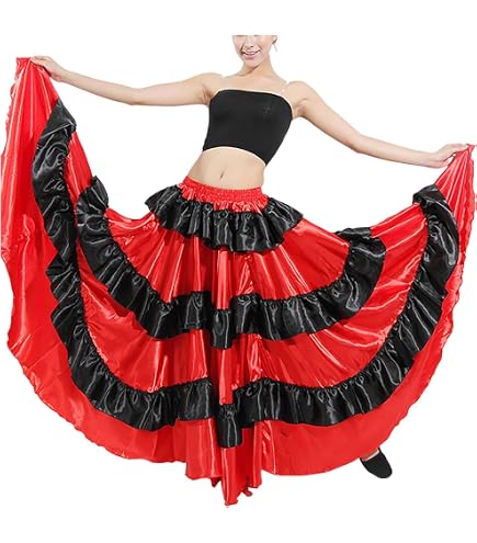 inhzoy Gonna Lunga da Donna Altalena Gonna da Flamenco Tango Ballo da Sala Costume Ballo Latino Maxi Gonne Grande Swing Pratica Costume Full Circle Gonna Flamenco Tipo A 180 Gradi Taglia Unica
