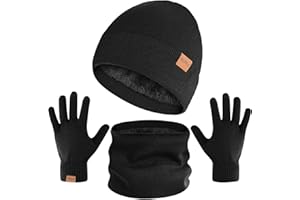 QXURkut Conjunto de Gorro Bufanda Guante para Hombre Mujer, Invierno Beanie Gorro de Punto Sombrero Suave Forrado Bufanda Tubular Cuello y Guantes de Pantalla Táctil