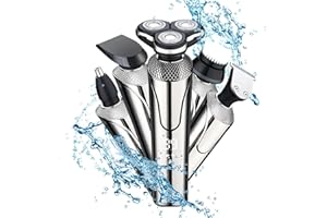 HIWARE Rasoio Elettrico Barba, 5 in 1 Rasoio Testa Calva, Regolabarba Uomo con Display LCD, Impermeabile Wet & Dry, Rasoio Testa USB Ricaricabile, per Capelli Barba Naso e Viso Pulito