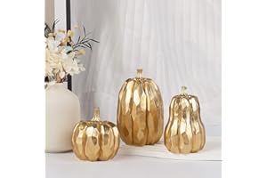 Fangoo Pack of 3 Golden Artificial Resin Table Decoration Pumpkins Autumn Harvest Indoor Decorations Pumpkin Thanksgiving Table Decoration for Home, Mantle, Office Gift, Thanksgiving, Halloween