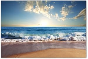 AUGENBLICKE WANDBILDER 120x80cm - Fotodruck auf Leinwand und Rahmen Strand Meer Wasser Wellen Sonne - Leinwandbild auf Keilrahmen modern stilvoll - Bilder und Dekoration