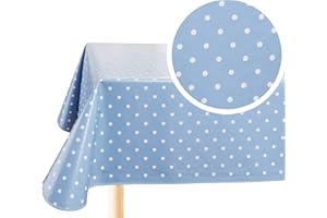 ‎HOME DIRECT Wachstuch Tischdecke Wachstuchtischdecke Abwaschbar Eckig 140 x 240 cm Kleine Tupfen Blau Grau