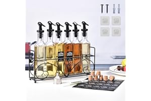 FNLLC Ölflasche,Glasflaschen 250ml,6 er Olivenöl Flasche mit metallisch regal,Essig und Ölflaschen set,Lebensmittelechtem Bleifreiem Glas mit Etikette,Trichter,Korken,Ausgießer,für Liköre und Essige