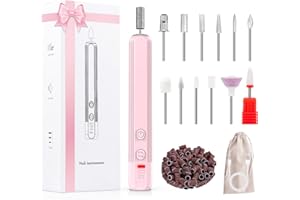 ‎AOMEES Elektrisches Nagelbohrer Set, AOMEES Tragbares Kabelloses Nagelfeilen Set für Acryl und Gelnägel, Maniküre und Polieren mit 50 Schleifbändern (Rosa)