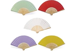 OLILLY – 50 abanicos de papel y bambú multicolor para invitados – Blanco, Verde, Rojo, Lavanda y Amarillo – Boda, Fiesta, Evento al aire libre … (Multicolor, 50 abanicos)