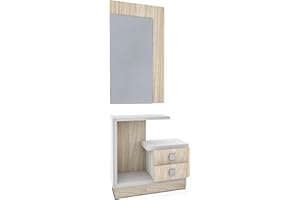HomeSouth Recibidor con Espejo y 2 Cajones, Mueble de Entrada, Modelo Star, Acabado en Blanco y Nelson, Medidas: 75 cm Largo x 27.9 cm Fondo x 71 cm Alto