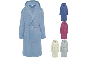 Luga Accappatoio Spugna Nido D'ape Uomo Donna Puro Cotone Con Tasche Cappuccio
