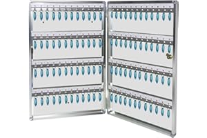 mosegor Key Cabinet 96 Key Boxes Wall Mounted Lockable Key Safe Box Large Key Storage Cabinet with Key Tag Labels and 96 Hooks for Home Office Property Hotel Bank, 64 x 39 x 5.5 cm, Silver