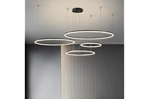 YYUTLUO Moderner DIY-Kreis-LED-Kronleuchter | 4 Schwarz Goldringe:20+40+60+80cm=100W| LED-Pendelleuchte aus Metall+Acryl |2,4 G Dimmbare Fernbedienung | Runde Decken-Hängelampe Wohnzimmer Schlafzimmer