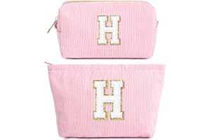 HAMATATA Kosmetiktasche für Damen, Initialen Make-up-Tasche, Mädchen Beauty Case, Cord-Reise Kulturbeutel Schminktasche, Personalisierte Weihnachten Geschenk für Teenager Mädchen Freund, Rosa Kosmetiktasche H