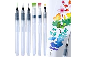 DEVENIRRICHE Juego de 6 pinceles para depósito de agua, juego de pinceles con depósito para pintura al agua, mezcla de colores, caligrafía