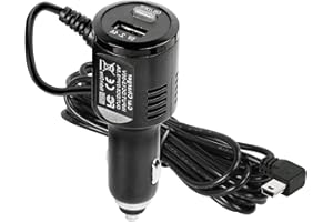 GELRHONR Mini kabel zasilający USB z przełącznikiem, 12 V do 5 V, kąt prosty, mini USB, kabel samochodowy do ładowania, do kamery samochodowej, nawigacji GPS, DVR, 3,5 m.