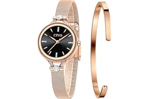 CIVO Montre Femme Acier Inoxydable Slim Bracelet à Quartz Analogique Etanche Luxe Mode Élégant