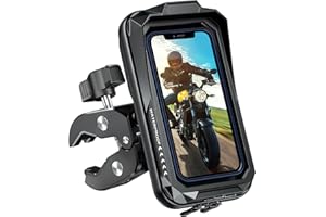 BTNEEU Soporte Móvil Moto Impermeable 360° Rotación Anti Vibración con Pantalla Táctil para Retrovisor Motocicleta, Compatible con Smartphones hasta 7.0" (Negro C)