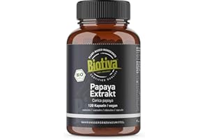 ‎BIOTIVA Papaya Extrakt 120 Kapseln Bio hochdosiert - Proteolytische Aktivität - Pflanzenextrakt - abgefüllt und kontrolliert in Deutschland - Biotiva