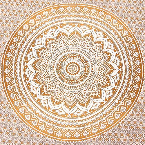 indian-hippie-ombre-mandala wall-art-tapestry-golden-queen-size-large-84 X 90 - 2