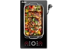 Cooksir Induktionskochfeld 2 Platten mit Stecker, Kochfeld Autark 30CM Einbau, Berührungssteuerung mit kreisförmigem Schieberegler, Kombizone für Grill, 240V