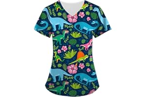 HSUAYEUD Scrubs Tops for Women Nurse Uniforms for Women Pattern Short Sleeve V-Neck Scrubs Shirts Graphic Tee Tops Medical Uniform with Pockets