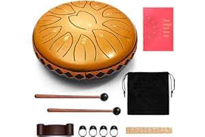 Regentrommel, Sunowl 6 Zoll 11 Regentrommel Garten, Mini Stahlzungentrommel für Anfänger Kinder Erwachsene, Handpan Steel Drum für Meditation, Yoga, Musikerziehung, Klangheilung, Gold
