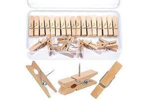 Alethron Holzklammern mit Stecknadeln 50 Stück Natürlich Holz Push Pins Clips Pinnadeln Holz Reißnägel Reißzwecken für Korktafeln Handwerk Büros Zuhause