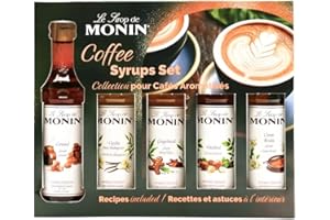ABL SUPPLIES Monin Coffee Syrup Gift Set – 5 x 5cl Mini Bottles –, Vanilla, Caramel, Hazelnut, Crème Brûlée & Gingerbread – Flavoured Syrups for Coffe, Hot Chocolate & Baking – Gift for Coffee Lovers
