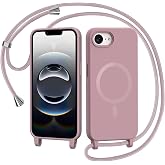 AOMYKE Magnetic Case for iPhone 16e/iPhone 17e with Rope, Compatible with Magsafe Liquid Silicone Case with Lanyard Adjustabl