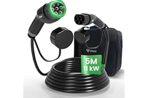 GONEO EV Charging Cable Type 2-11KW 16A 5M, 1/3 Phase Mode 3 Type 2 to Type 2 EV Charging Cable for Electric Car and PHEV with Storage Bag, for Model S/X/Y/3, ID.3-5, E-Tron, e-208, Zoe etc