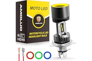 AMOLUO H4 LED Lampadina Per Fari Moto,Occhi Angelo Intercambiabili a 5 colori,HS1 LED Con Modalità Costante Luci di Marcia Diurna, 6000LM 35W 6000K DC12-36V, 1 Lampade