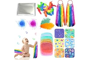 Xerteam Baby Sensory Set, Sensory Foil Blanket Baby Themed Crinkle Papers Rainbow Ribbon Rattle Toy for Babies, Newborn Sensory Toy Scarf Feathers for 0 3 6 9 12 Months (Multicolor)