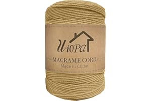 Uiopa Hilo Macrame 3mm x 300m Café Macrame Cuerda Algodon Natural de 4 Hilos Algodó Corde, Bricolaje Craft Cuerda para Macrame Pared, Cortinas, Colgador de Plantas, Cesta Regalo, Atrapasueños
