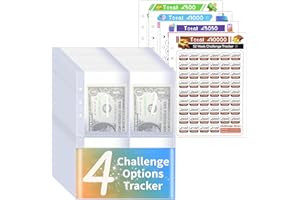 DOZNOZRI 25 Sheets 100 Envelopes Saving Challenge Inserts with 4 A5 Savings Challenge Cards UK,100 Day Saving Challenge Replacement Envelopes A5 6 Ring Binder Inserts Money Saving Challenge UK