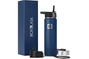 IRON °FLASK Sportwasserflasche - 650 ml, 3 Deckel (Strohdeckel), vakuumisolierter Edelstahl, doppelwandig, Thermobecher, Kantine aus Metall